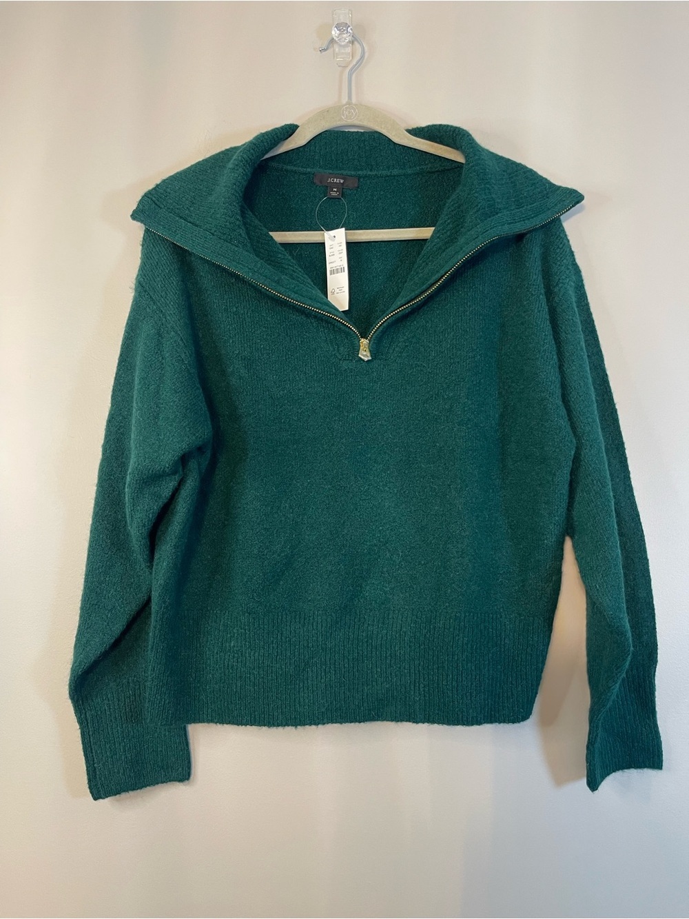J. Crew Forest Green Half-Zip Funnel Neck Sweater